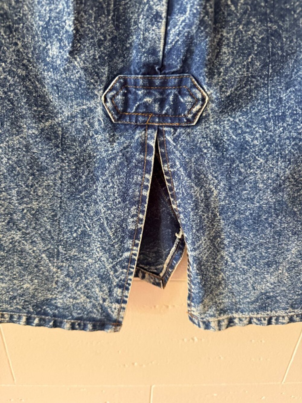 Vintage 80s Acid Wash Embroidered Floral Front Denim Midi Skirt | Small - Picture 13 of 16